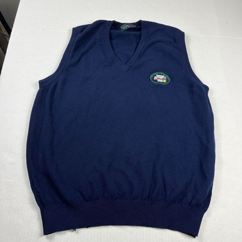 Glenmuir 1891 Mens Lambswool Sweater Vest Blue Vintage Knit 1996 LARGE SCOTLAND